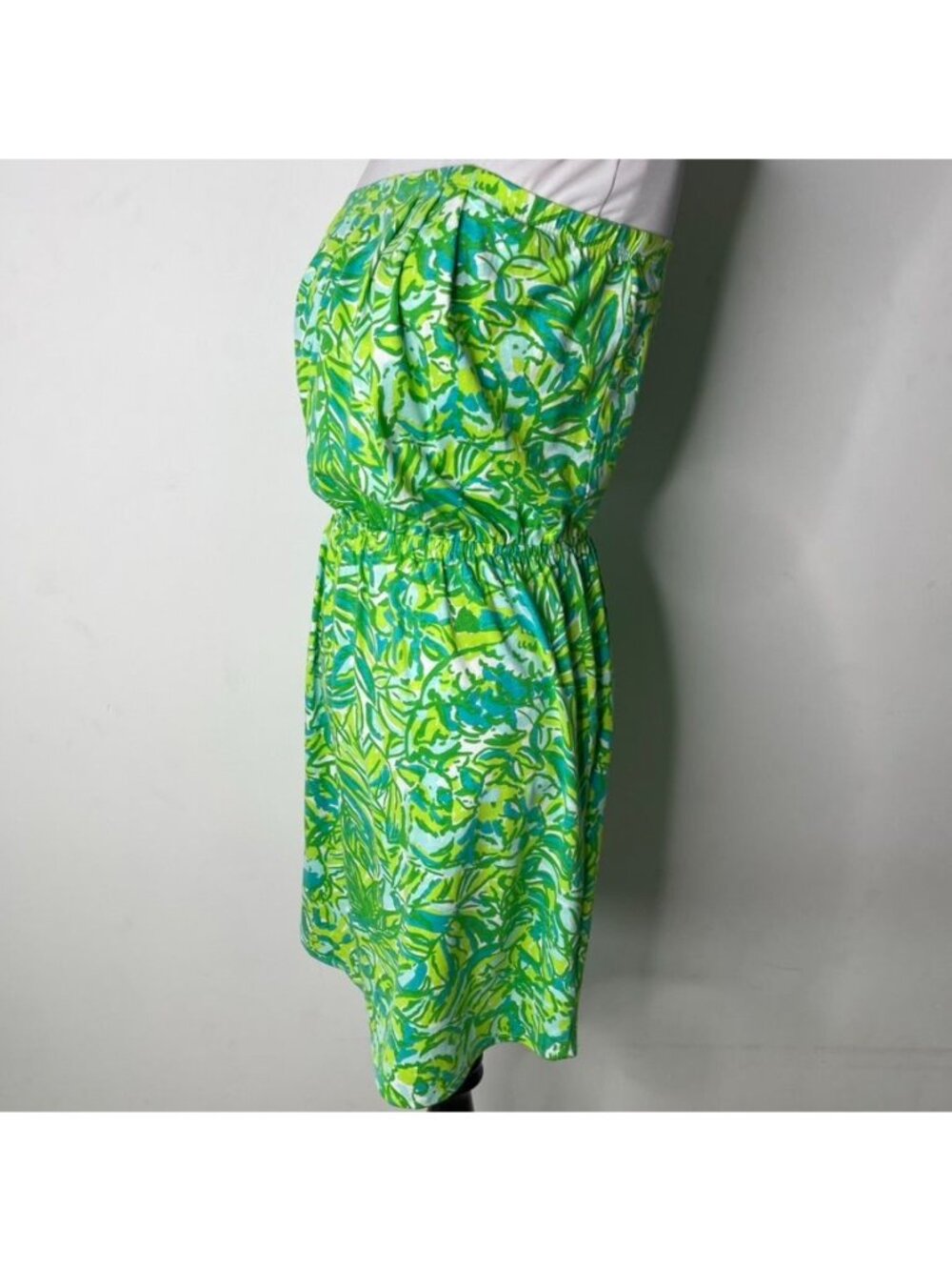 Lilly Pulitzer Windsor Strapless Dress Small Green Palm Print Pima Cotton Pocket - Picture 3 of 8
